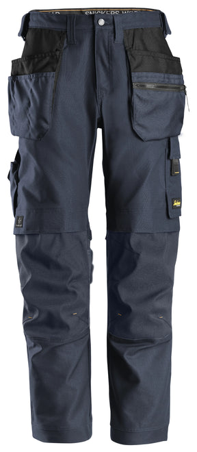 Snickers 6224 AllroundWork Canvas+ Stretch Work Trousers with Holster Pockets - Navy, Heavy-Duty Construction Workwear