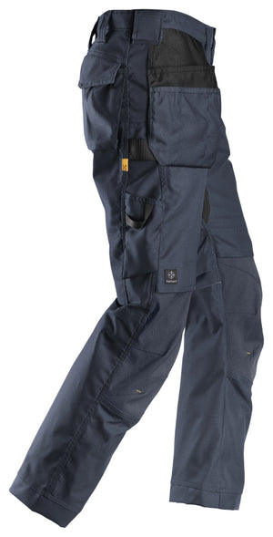 Snickers 6224 AllroundWork Canvas+ Stretch Work Trousers with Holster Pockets - Navy, Heavy-Duty Construction Workwear