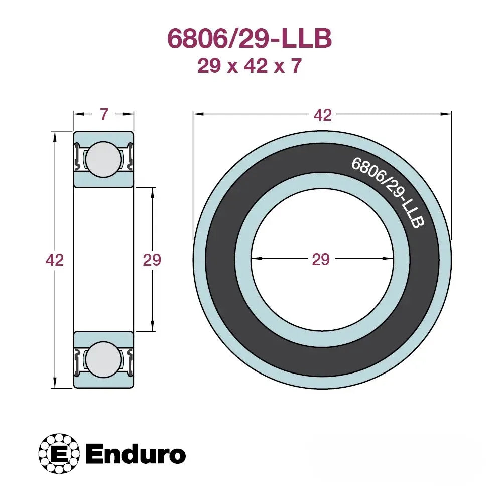 6806/29-LLB Enduro Bearing - ABEC-3 Radial Bearing for Bottom Brackets (29 x 42 x 7mm)