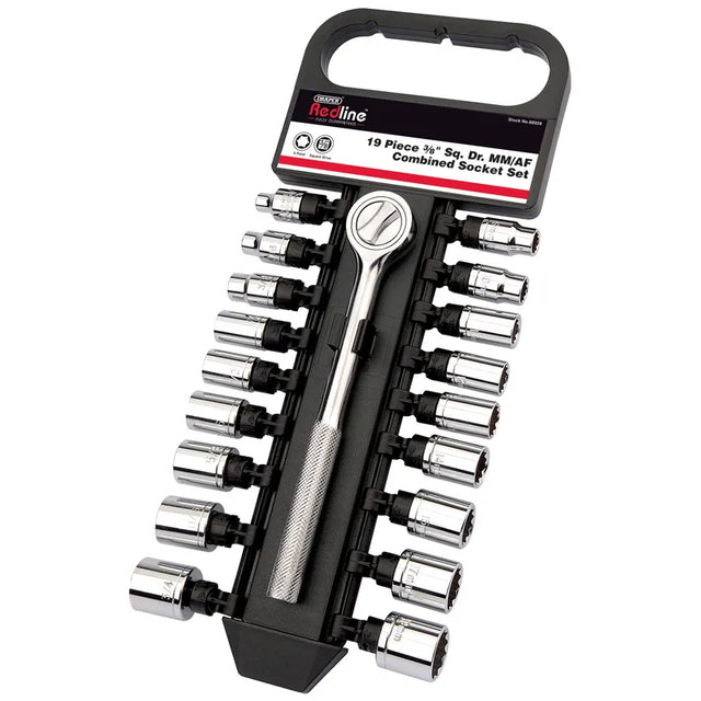 Draper MM/AF Combined Socket Set, 3/8" Sq, Dr, (19 Piece)