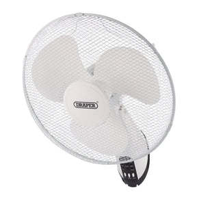 Draper 230V Oscillating Wall Mounted Fan with Remote Control, 16"/400mm, 3 Speed Settings (70975)