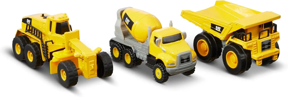 CAT Metal 3-Pack Concrete Mixer, Dump Truck, Grader