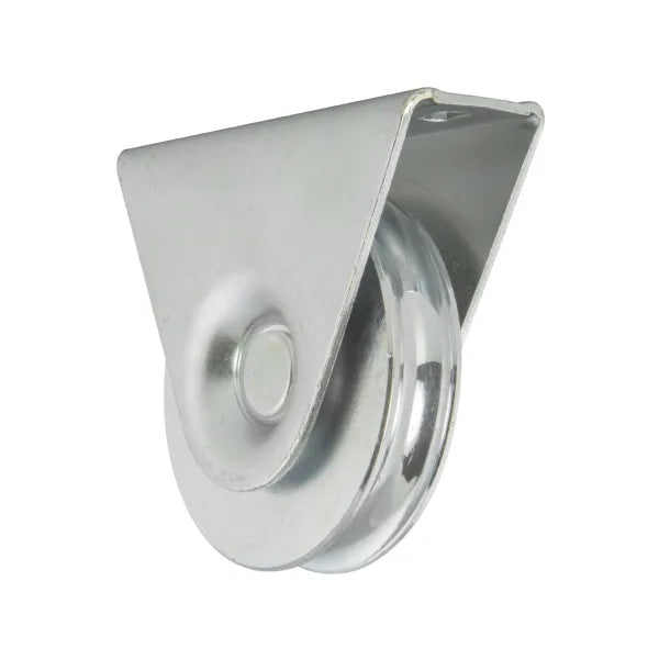 80mm Round Groove Wheel in Fixed Bracket G2455E - Zinc-Plated Steel, 150kg Load