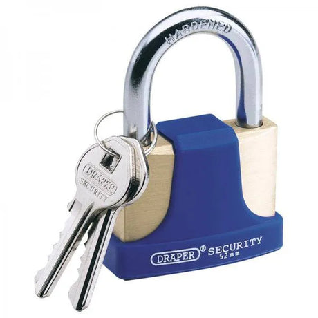 Draper 42mm Solid Brass Padlock & 2 Keys with Hardened Steel Shackle & Bumper