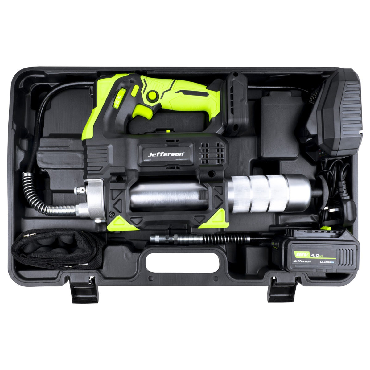 Jefferson 18V cordless grease gun with LED work light
