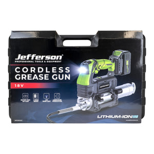 Jefferson 18V cordless grease gun with hose and shoulder strap
