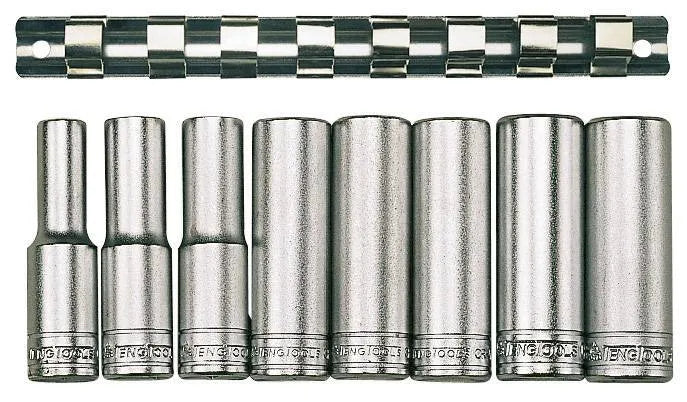 Teng Tools 8 Piece 12 Point Deep Socket Clip Rail