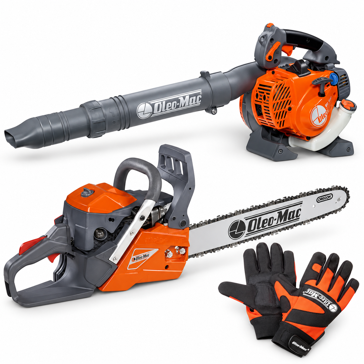 Oleo-Mac Starter Bundle – BV 250 Leaf Blower, GSH 400 Chainsaw & Chain Resistant Gloves