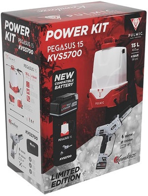 Pulmic Power Kit: Pulmic 15L Electric Sprayer + Kamikaze KVS5700 Pruning Chainsaw + Battery and Triple Charger