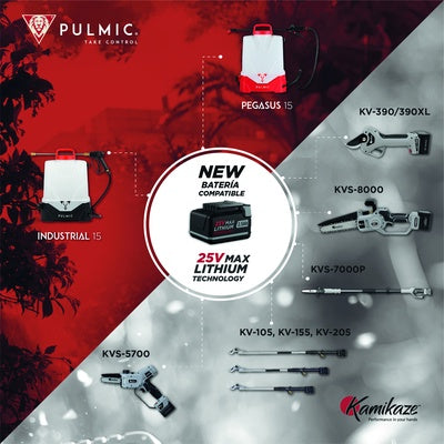 Pulmic Power Kit: Pulmic 15L Electric Sprayer + Kamikaze KVS5700 Pruning Chainsaw + Battery and Triple Charger