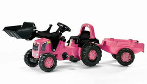Rolly Pink Kid Pedal Tractor with Loader & Trailer