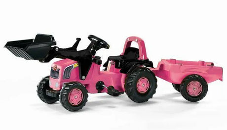 Rolly Pink Kid Pedal Tractor with Loader & Trailer