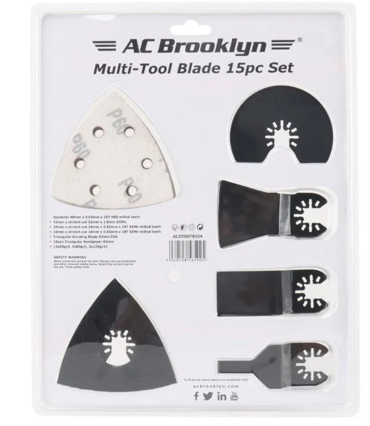 AC Brooklyn 15pc Multi Tool Blade Set AC205MTB104 - Universal Oscillating Saw Blades