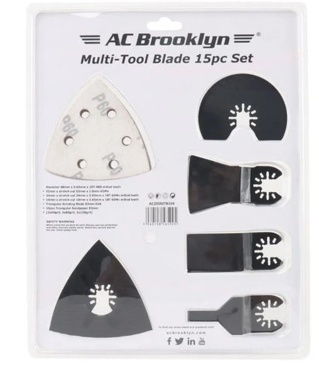 AC Brooklyn 15pc Multi Tool Blade Set AC205MTB104 - Universal Oscillating Saw Blades