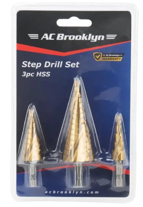 AC Brooklyn 3-Piece Large Step Drill Bit Set - Precision Drilling for Metal, Wood, and Plastic