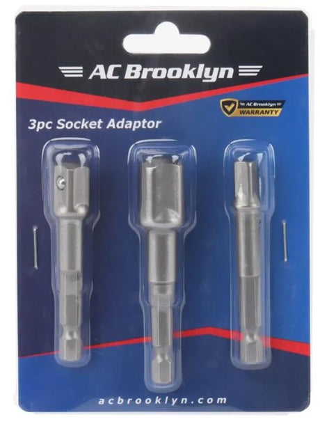 AC Brooklyn 3-Piece Socket Adaptor Set - 1/4", 3/8", 1/2" Drive, Power Drill Compatible