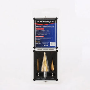 AC Brooklyn 3pc HSS Step Drill Set in Large Aluminum Case