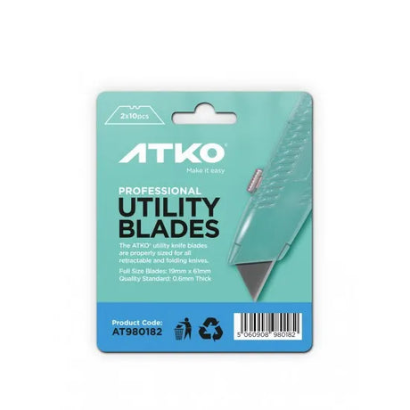 ATKO Professional Utility Knife Blades - High Carbon Steel 20-Pack