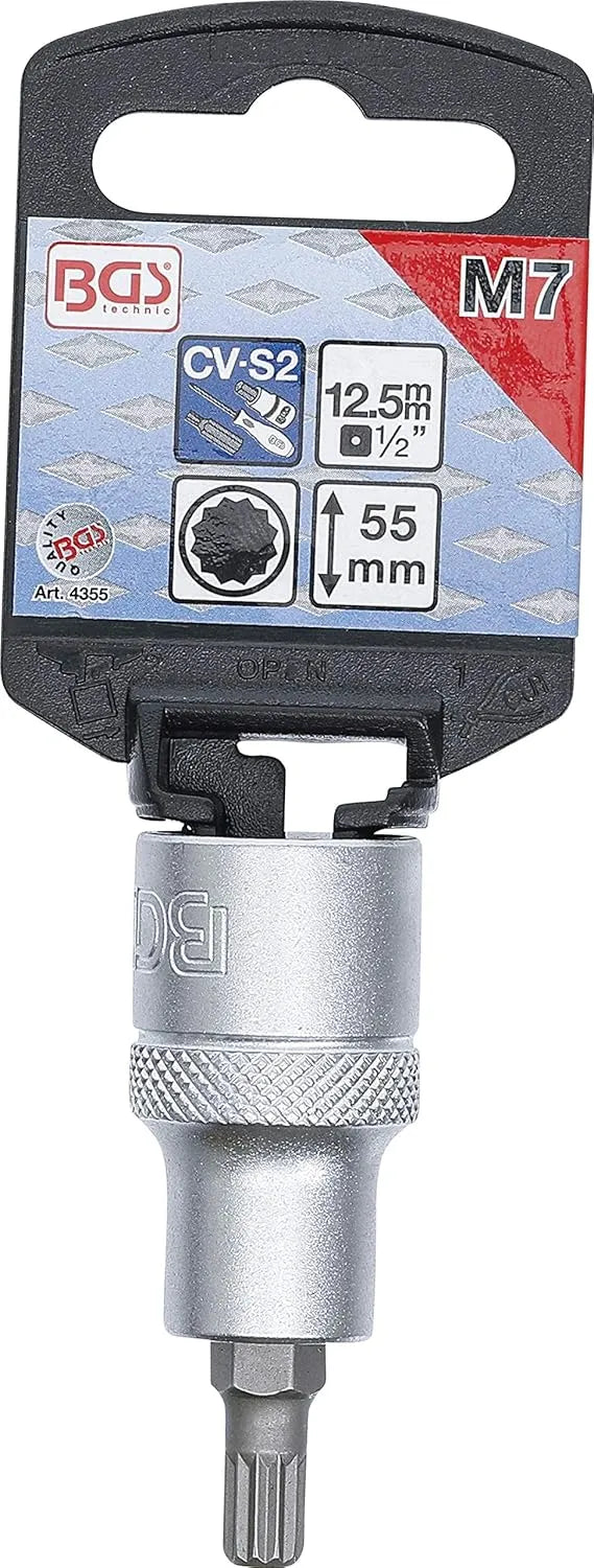 BGS 4355 Bit Socket, 53mm Length, 1/2" Drive, Spline (XZN) M7 | Chrome Vanadium Steel