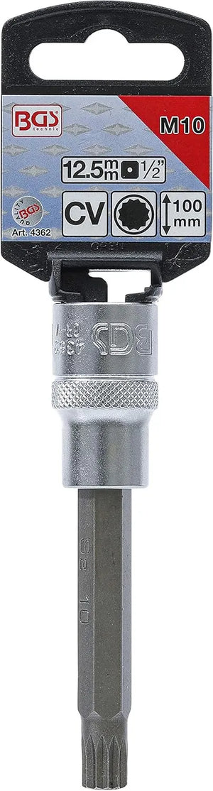 BGS 4362 Bit Socket, 100mm Length, 1/2" Drive, Spline (XZN) M10 | Chrome Vanadium Steel