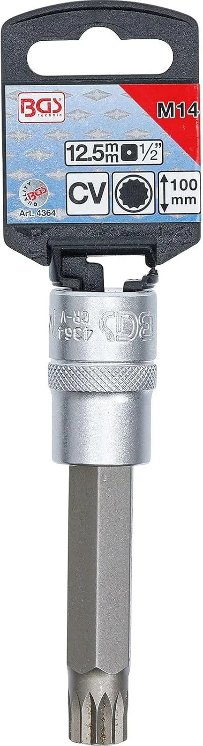 BGS 4364 Bit Socket, 100mm Length, 1/2" Drive, Spline (XZN) M14 | Chrome Vanadium Steel