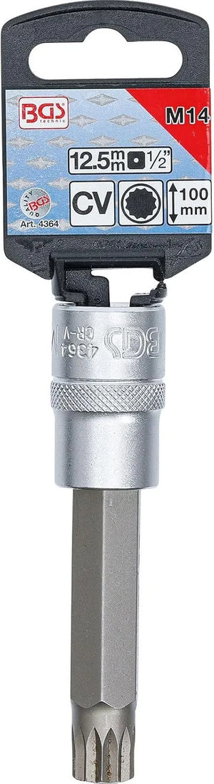 BGS 4364 Bit Socket, 100mm Length, 1/2" Drive, Spline (XZN) M14 | Chrome Vanadium Steel