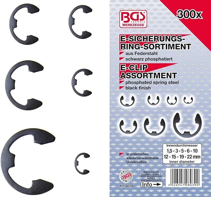 Metric E-Clip Assortment 1.5-22 mm - 300 pc