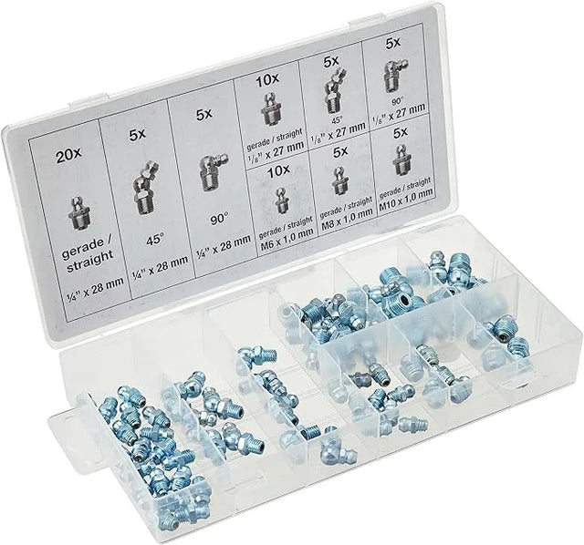 Grease Nipple Assortment - Metric & Inch Sizes, 70 pcs.