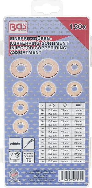 Injector Copper Ring Assortment - 150 pcs. for Common-Rail Diesel Systems (CDI)  T2 Copper