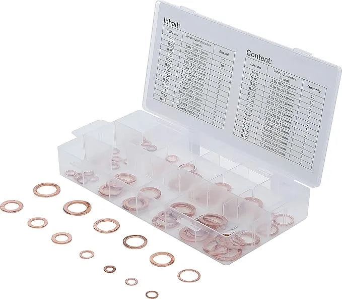 BGS Copper Seal Ring Assortment - Metric for Oil Drain Plugs - 75 pcs
