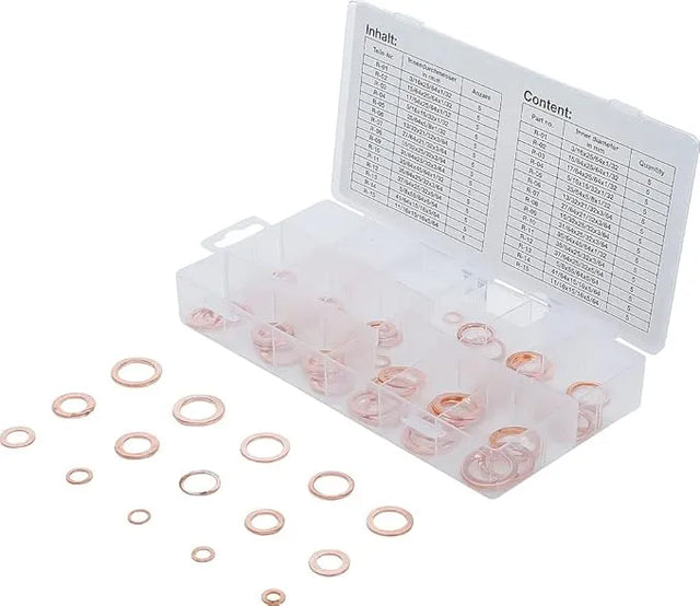 Seal Ring Assortment, Copper, Inch Sizes, 75 pcs