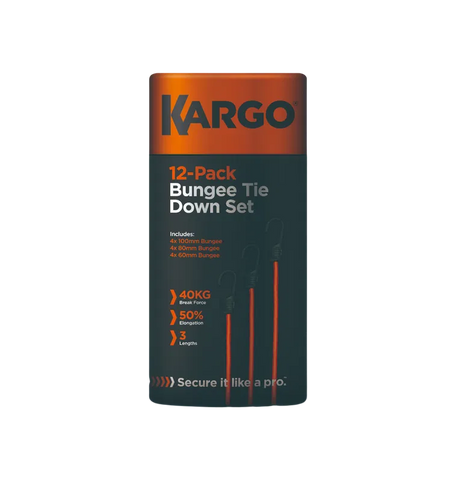 Kargo 12 Piece Bungee Cord Set - 60cm, 80cm & 1m High-Visibility Cords in Card Tube