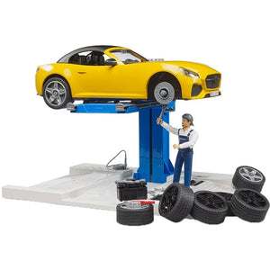Bruder Car Service Centre with Roadster - 1:16 Scale Playset | Mechanic, Lift & Tools