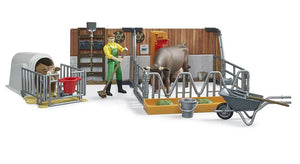 Bruder Cow and Calf Barn with Farmer
