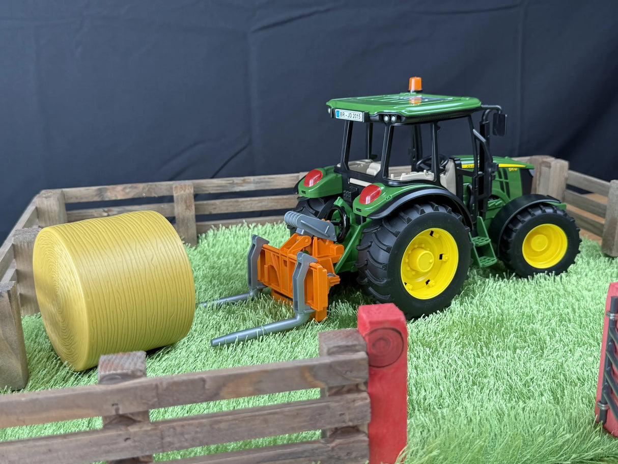 Bruder Tractor Transport Box with Single Bale Handler & Round Bale - Universal Rear Attachment