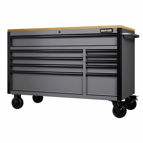 Bunker 10 Drawer Workbench Roller Tool Cabinet 56" Light Grey