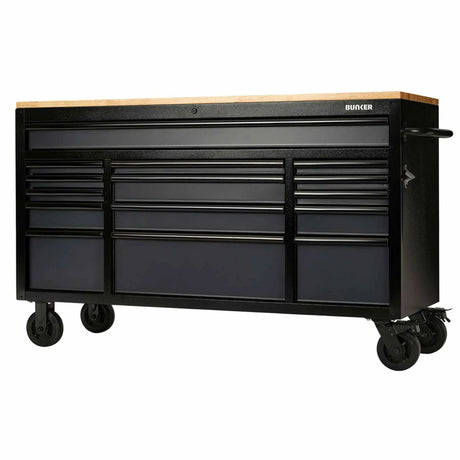 BUNKER 15 Drawer Workbench Roller Tool Cabinet 61" Grey