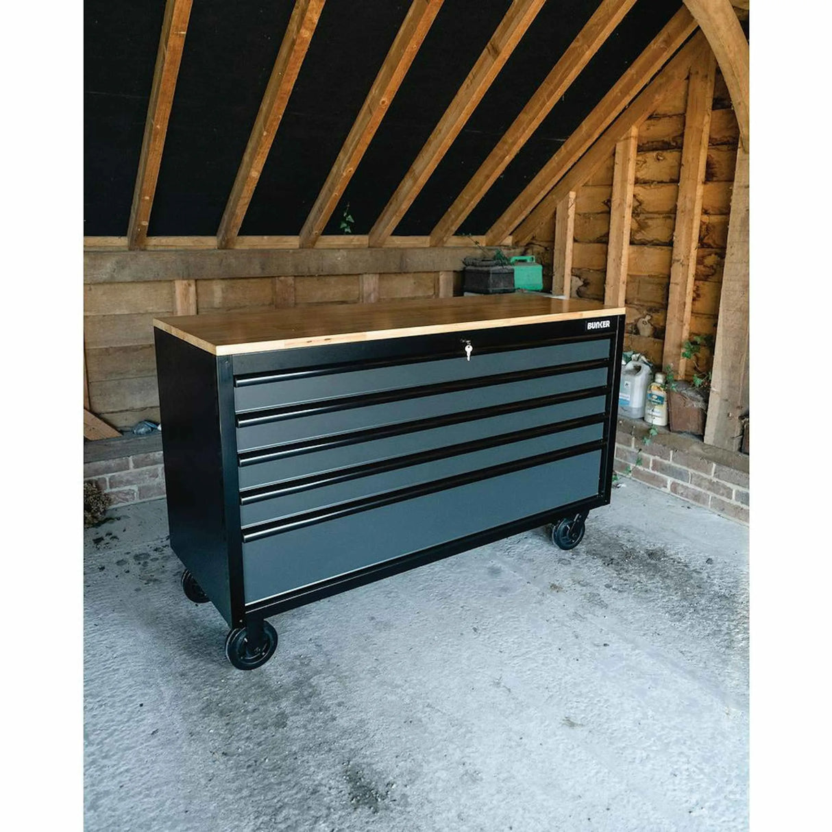 BUNKER 5 Drawer Workbench Roller Tool Cabinet 61" Grey