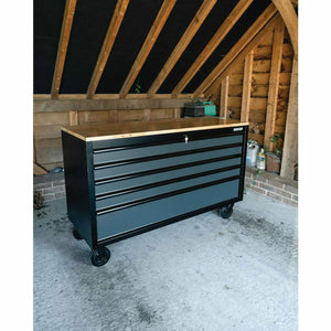 BUNKER 5 Drawer Workbench Roller Tool Cabinet 61" Grey