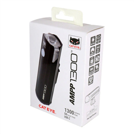 CatEye AMPP 1300 Front Bike Light - 1300 Lumen USB-C Rechargeable with Wide Beam