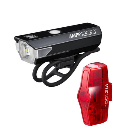 CatEye AMPP 200 VIZ 100 Bike Light Set - USB-C Rechargeable Front & Rear Lights