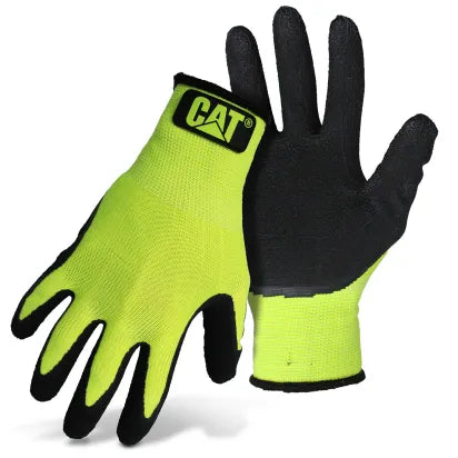 CAT Gloves CAT017418 - Latex Coated, High-Visibility Green with Knit Wrist Cuff
