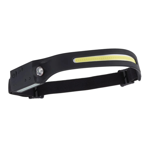 COB LED Rechargeable 2-in-1 Head Torch with Wave Sensor - 3W Adjustable Headband, 120lm LED, 350lm COB - 28236