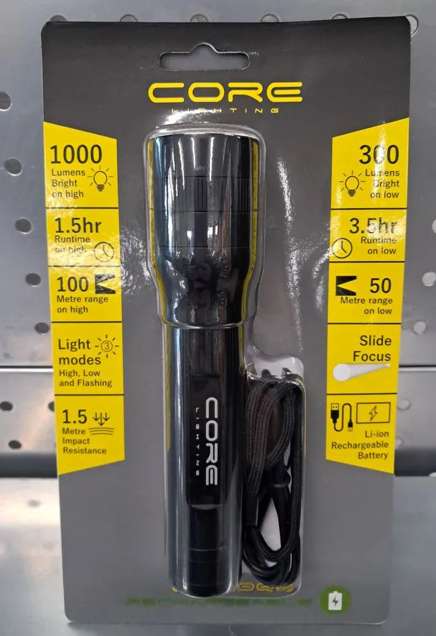 Core Rechargeable Flashlight CLR1000 | Powerful 1000 Lumen LED with USB Charging