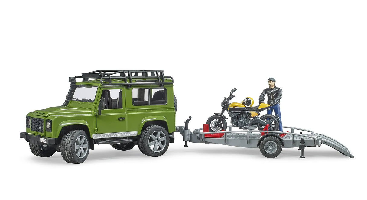 Bruder Land Rover Defender, Trailer & Scrambler Ducati Full Throttle