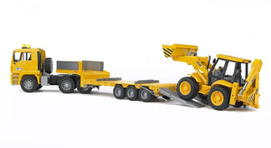 Bruder MAN TGA Low Loader with Backhoe Loader