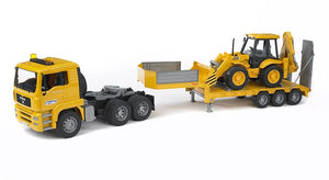 Bruder MAN TGA Low Loader with Backhoe Loader