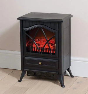 Daewoo 2kW Electric Stove Heater Black HEA1200 - Freestanding Fireplace with Flame Effect