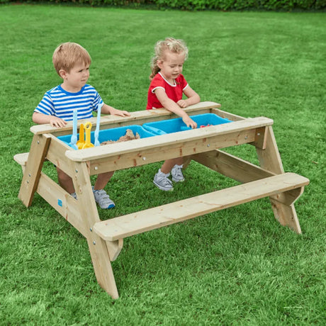 Kids Picnic Bench Style Play Table & Sand Pit - Dual-Use with Removable Bowls for Sand and Water