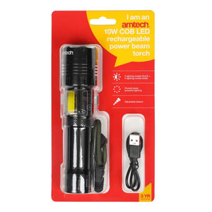 Amtech DKS1662 10W COB LED Rechargeable Power Beam Torch - Pocket-Sized, USB Rechargeable, Multi-Purpose